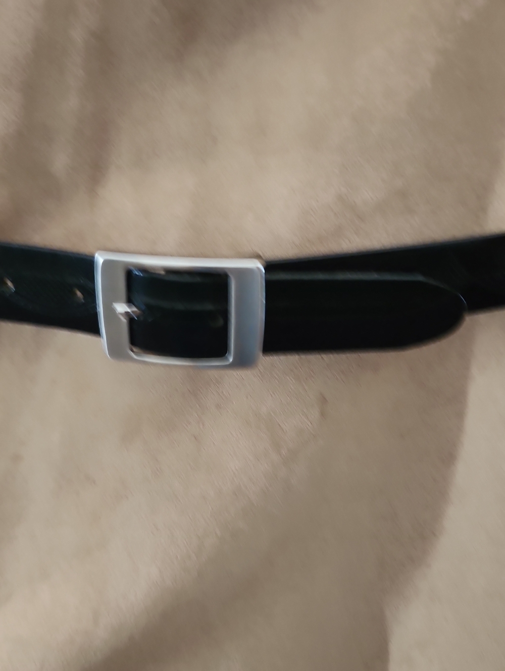 Black Engraved Leather Belt with Silver Buckle